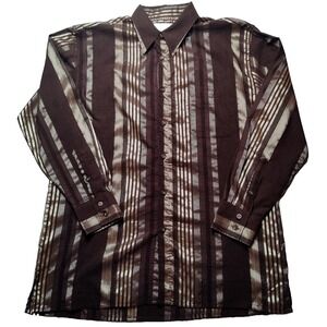 VTG VIRGOLA UOMO Men Large‎ Brown Striped Long Sleeve Button-Up Shirt EUC